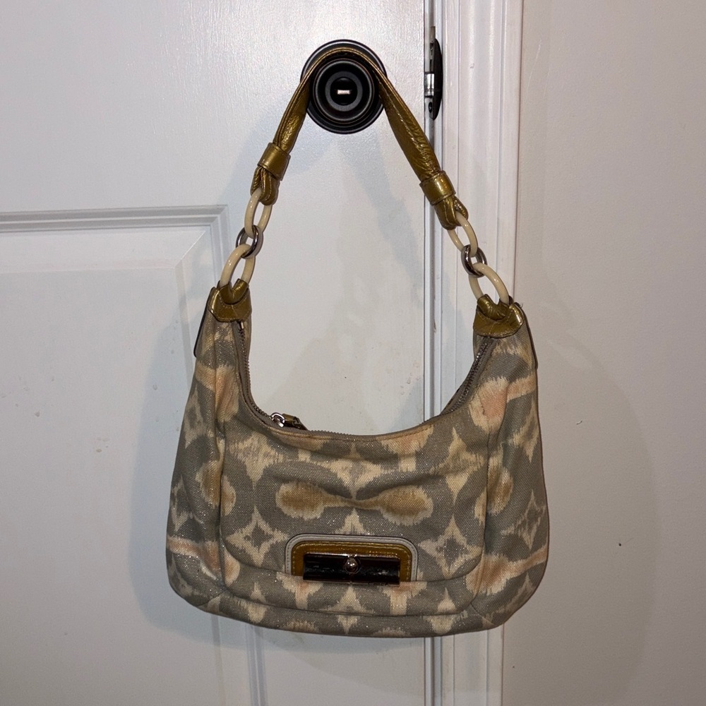 Coach Gray and Tan Patterned Shoulder Bag